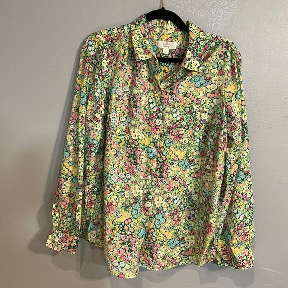 CHARTER CLUB Linen Floral-Print Tab-Sleeve Shirt size L - Picture 2 of 5